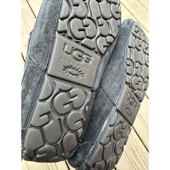 Ugg black slippers ASCOT suede leather sz 8 us men shoes moccasins shearling fur - Picture 9 of 13